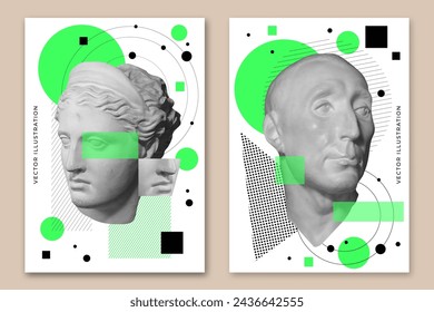 Mythical, ancient greek or roman style collage. Vector illustration. Abstract history classic statues in modern style. Collage art poster.