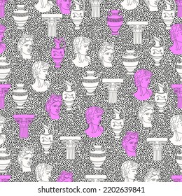  Mythical, ancient Greek style. Hand drawn fashion illustration. Square vector seamless pattern. Background, wallpaper, poster template.