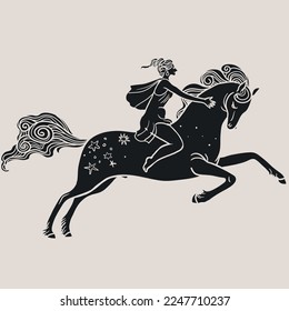 Mythical ancient Greek woman warrior. Vector hand drawn illustration