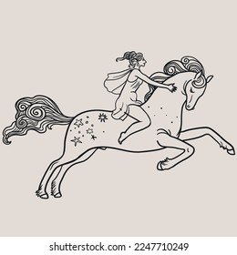 Mythical ancient Greek woman warrior. Vector hand drawn illustration