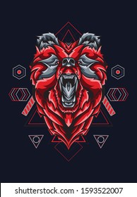 Mythical angry monster red bear 