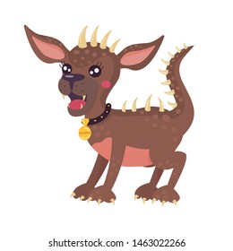 Mythical animal Chupacabra. Stylized cartoon character. Brown color, isolated object. Vector illustration for printing on clothing and childrens books.