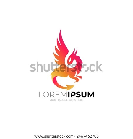 mythical animal icon in the form of a flying dragon, red color
