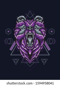 Mythical bear illustration with geometric pattern 