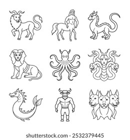 Mythical Beasts Coloring Page Line Art Bundle Cerberus, Kraken, Sphinx, and More