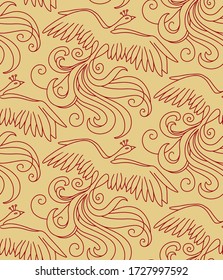 Mythical bird Phoenix (Fire bird). Seamless pattern element. Vector illustration.