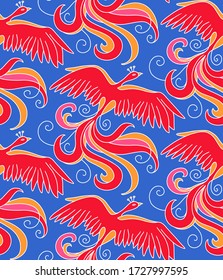 Mythical bird Phoenix (Fire bird). Seamless pattern element. Vector illustration.