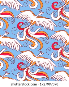 Mythical bird Phoenix (Fire bird). Seamless pattern element. Vector illustration.