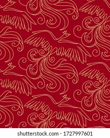 Mythical bird Phoenix (Fire bird). Seamless pattern element. Vector illustration.