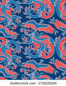 Mythical bird Phoenix (Fire bird). Seamless pattern element. Vector illustration.