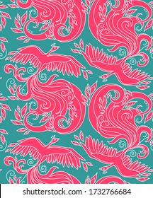 Mythical bird Phoenix (Fire bird). Seamless pattern element. Vector illustration.