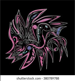Mythical a bird  Phoenix rising from the ashes on a black background.