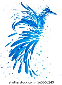 Mythical blue bird on white background