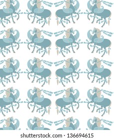 mythical blue horses with wings on white background- seamless