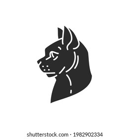 Mythical cat head hand drawn silhouette vector illustration. Mystic Sphynx cat with crescent moon esoteric minimal style. Good for logo emblem or poster decoration.