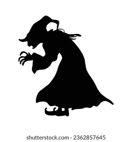 Mythical characters for Halloween. Magic female in witch hat. Terrifying sticker. Vector illustration outline of scary personage.