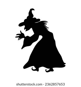 Mythical characters for Halloween. Magic female in witch hat. Terrifying sticker. Vector illustration outline of scary personage.