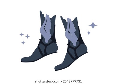 Concepto mítico de botas aladas. Icono estético del diseño de la historieta, etiqueta engomada griega de las sandalias del ala antigua. Ilustración vectorial 2000