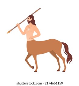 Mythical creature centaur flat vector illustration. Fantasy characters, centaur, harpy, dragon, mermaid, Pegasus, griffin isolated on white