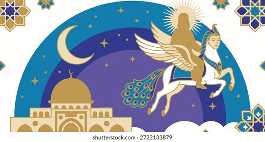 Criatura Mítica Voando Sobre Mesquita Sob Céu Estrelado Noite