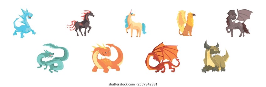 Mythical Creature from Folklore and Fairytale Vector Set