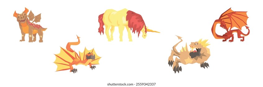 Mythical Creature from Folklore and Fairytale Vector Set