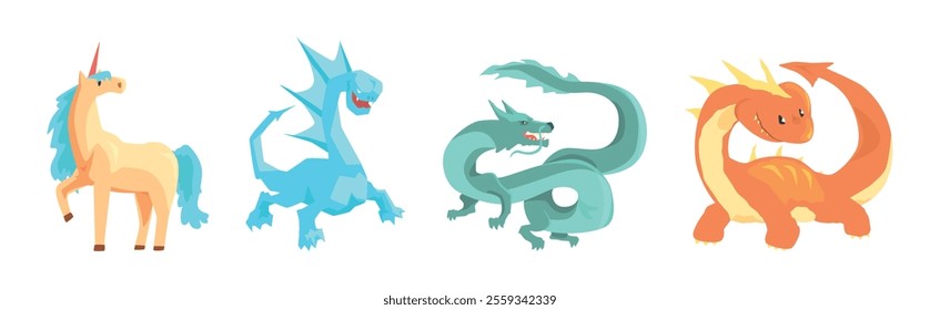 Mythical Creature from Folklore and Fairytale Vector Set