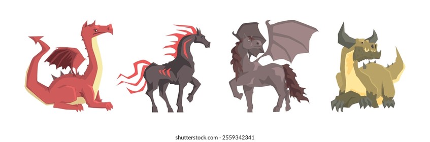 Mythical Creature from Folklore and Fairytale Vector Set