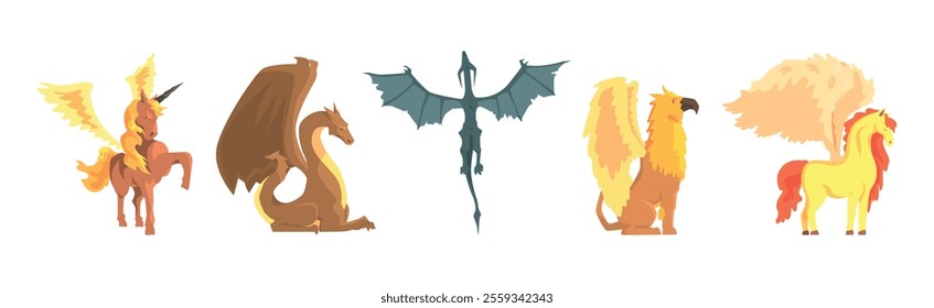 Mythical Creature from Folklore and Fairytale Vector Set