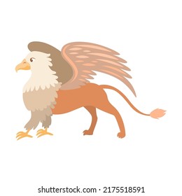 Mythical creature griffin flat vector illustration. Fantasy characters, centaur, harpy, dragon, mermaid, Pegasus, griffin isolated on white