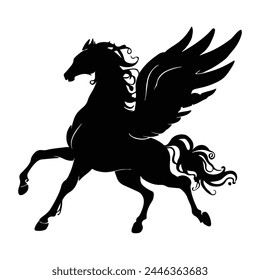 Mythical Creature of Pegasus Horse silhouette with wings. Vector illustration isolated on white background