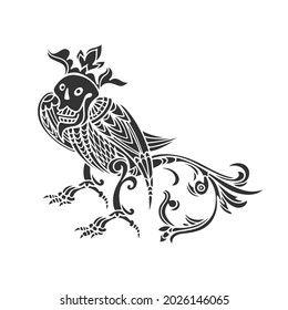 Mythical creature. Silhouette on white.  Hand-drawn vector illustration. Isolated element for design, tattoo, logo.