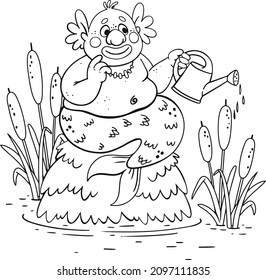 The mythical creature of the Slavs Merman. Coloring book.Line.