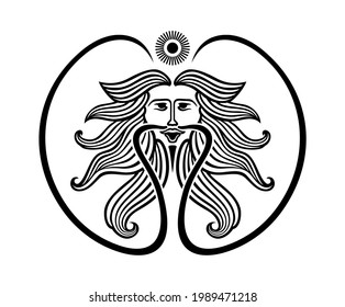 Mythical creature. Sun God. Vector illustration.
