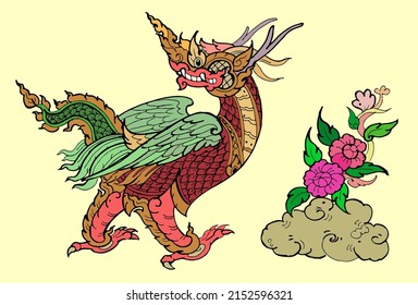 Mythical creature Thai art vector for card, illustration, decoration