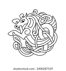 Mythical creature vector illustration. Line art symbol. Sea horse emblem.