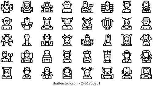 Mythical Creatures Icons collection is a vector illustration with editable stroke.