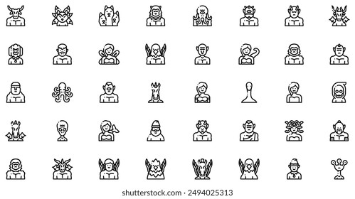 Mythical Creatures Icons collection is a vector illustration with editable stroke, offering versatility and customization. Perfect for various design needs, it includes high-quality graphics.