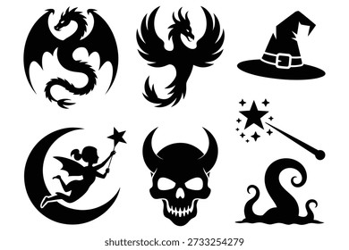 Mythical creatures and magical objects dragon phoenix