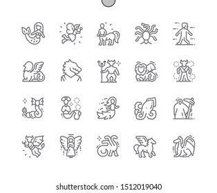 Mythical creatures Well-crafted Pixel Perfect Vector Thin Line Icons 30 2x Grid for Web Graphics and Apps. Simple Minimal Pictogram