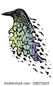 Mythical crows drawing tattered edge vector