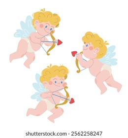 Mythical cupids with bows and arrows or celebrating Valentine's Day