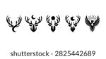 Mythical deer and phoenix vector icons set