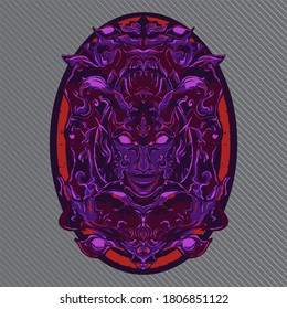 mythical demonic head hand drawn vector art illustration