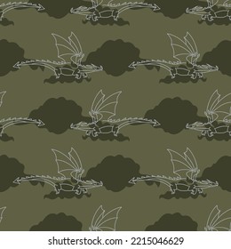 Mythical dragon digital art pattern. Vector traditional mythical beast illustration graphic. Masculine reptile print for wallpaper or decorative textile.