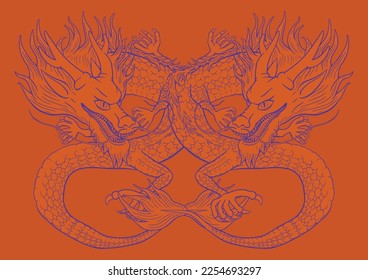 Mythical dragon illustration. Classic symbolism for strength, power, wisdom, hidden knowledge, growth, authority, luck and fortune. Ready to use detailed vector illustration. 
