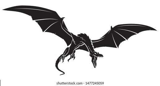 Mythical Dragon Mid Air Flying Silhouette