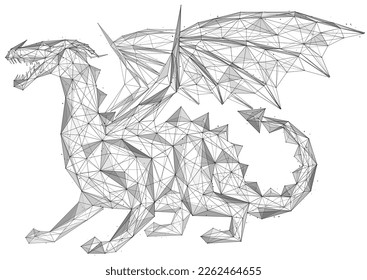 Mythical dragon. Polygonal design. White background.