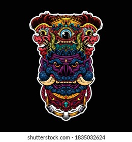 mythical evils face masks artwork illustration vector