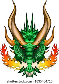 mythical fairy green dragon with fire vector